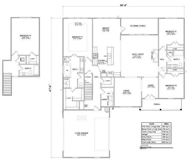 D.R. Horton Hickory - Floor-plan drawing, Rayne Plantation
