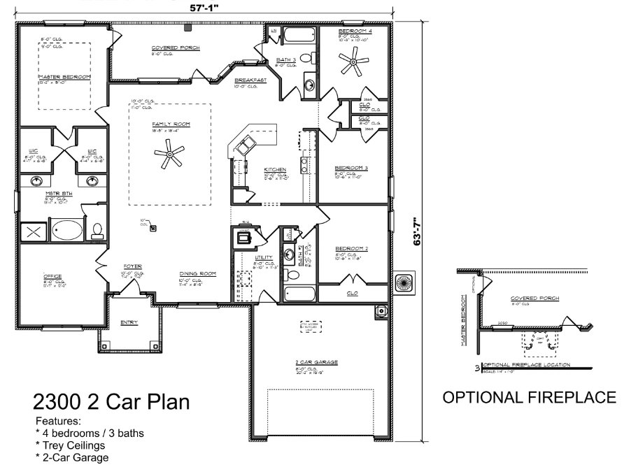 Adams Homes 2300 - Floor-plan drawing, Colony Parke Estates