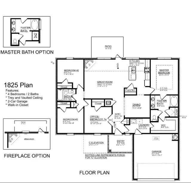 Adams Homes 1825 - Floor-plan drawing, Forest Park