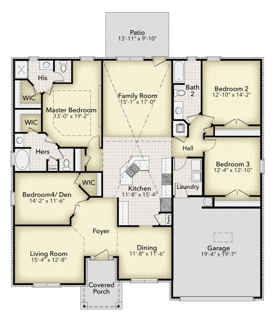 Adams Homes 2430 - Floor-plan drawing, Pecan Valley