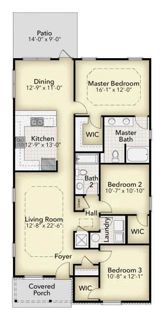 Adams Homes 1515 Cottage - Floor-plan drawing, Turtle Creek