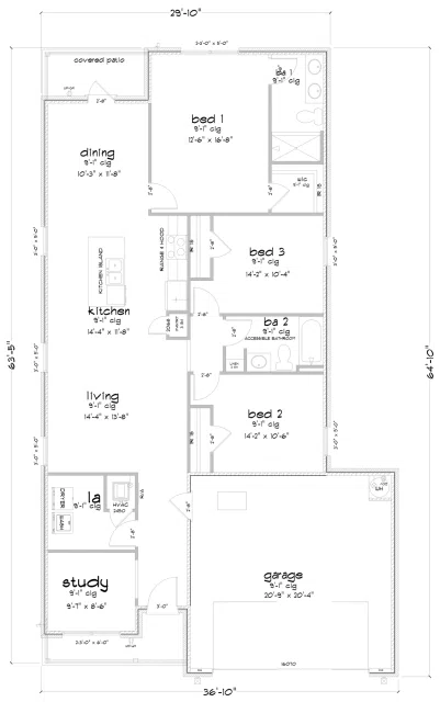 D.R. Horton Julia With 2 Car Garage - Floor-plan drawing, Autumn Lakes