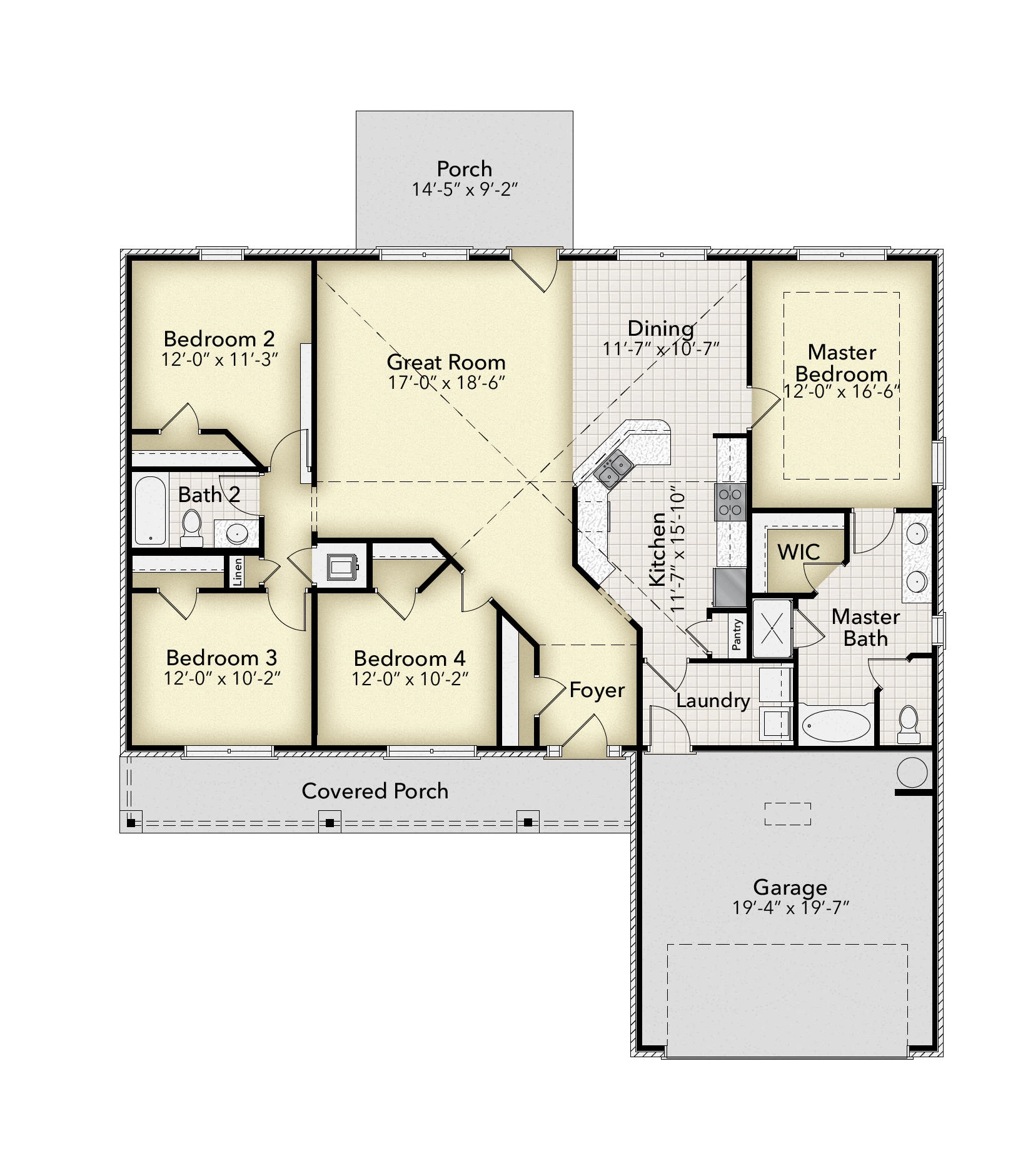 Adams Homes 1810 - Floor-plan drawing, Pecan Valley
