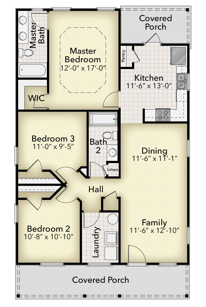 Adams Homes 1250 - Floor-plan drawing, Turtle Creek